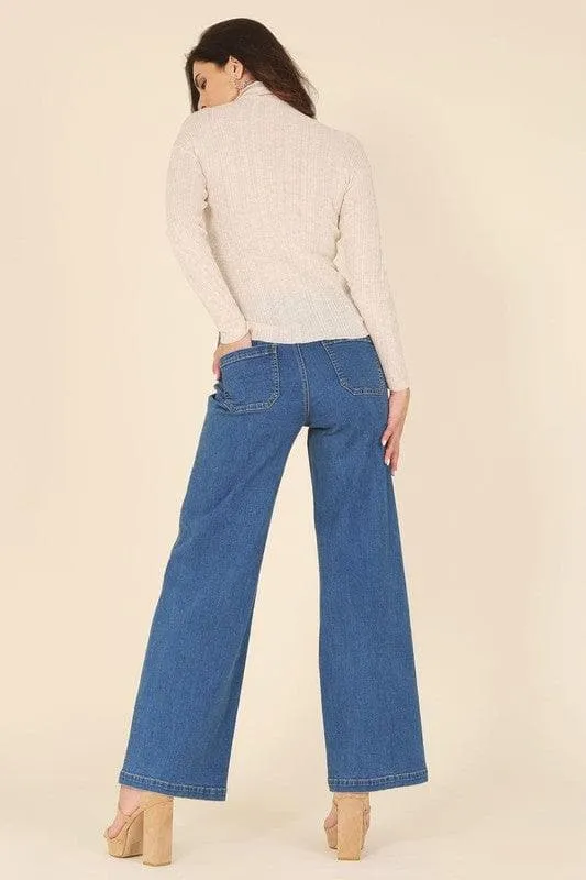 LILOU Wool Blended Mock Neck Sheer Sweater