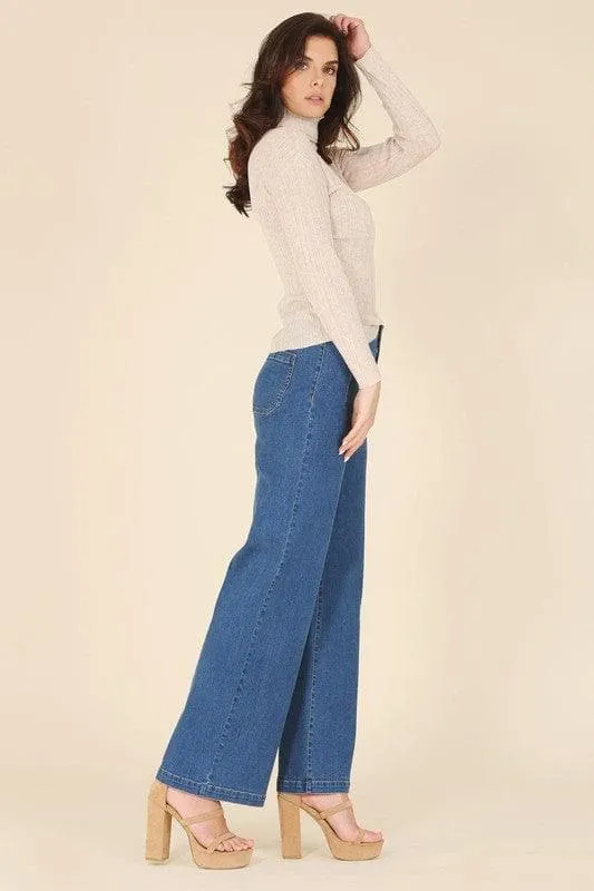 LILOU Wool Blended Mock Neck Sheer Sweater