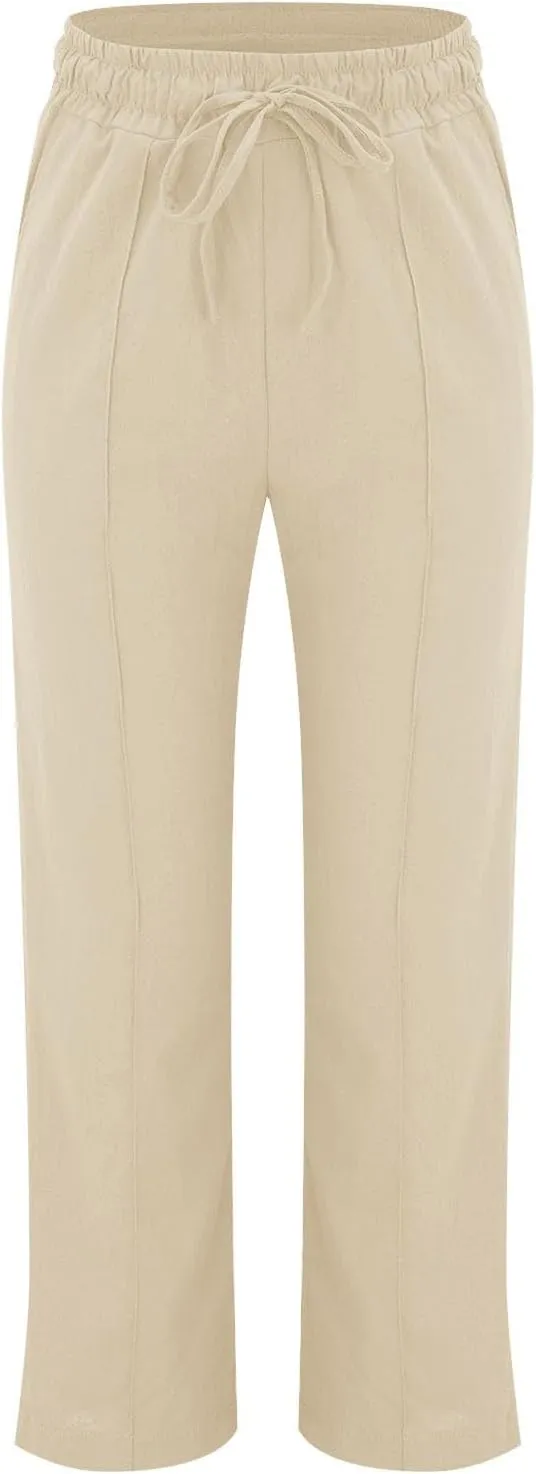 Linen Pants Women Relaxed Fit Linen Pants - Women's Lightweight Summer Casual with Comfortable Elastic Waist