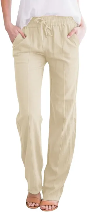 Linen Pants Women Relaxed Fit Linen Pants - Women's Lightweight Summer Casual with Comfortable Elastic Waist