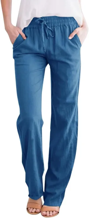 Linen Pants Women Relaxed Fit Linen Pants - Women's Lightweight Summer Casual with Comfortable Elastic Waist