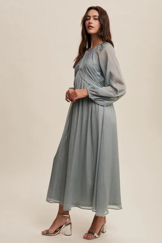Listicle Solid Color Chiffon Maxi Dress in Sage