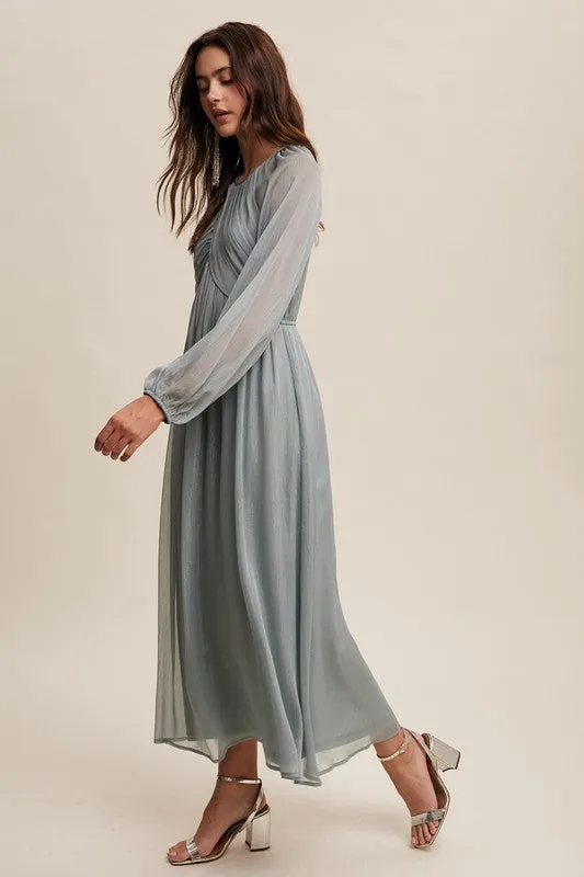 Listicle Solid Color Chiffon Maxi Dress in Sage