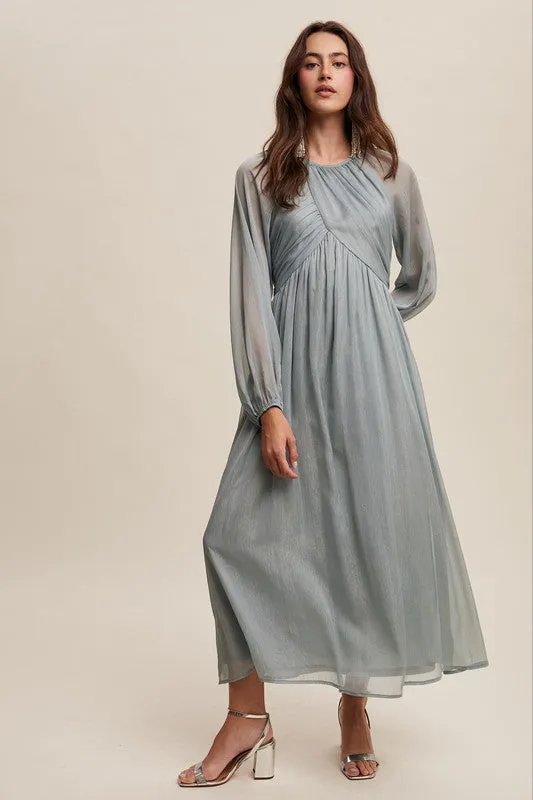Listicle Solid Color Chiffon Maxi Dress in Sage