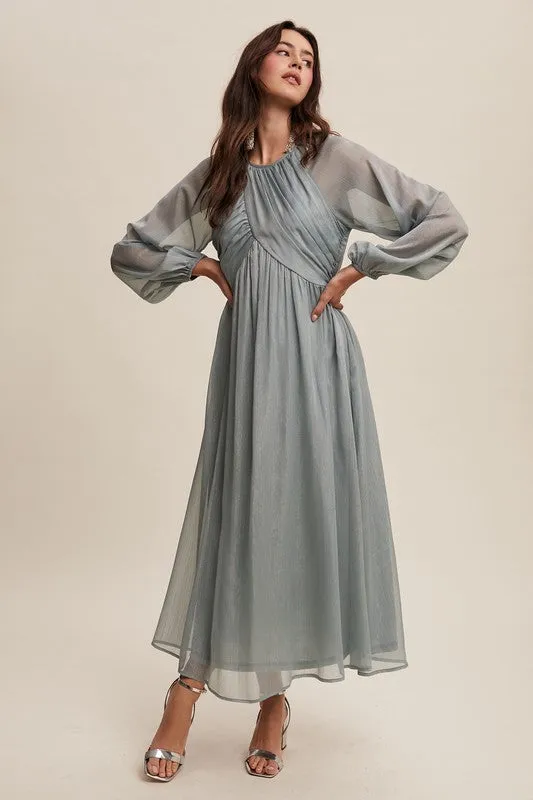 Listicle Solid Color Chiffon Maxi Dress in Sage