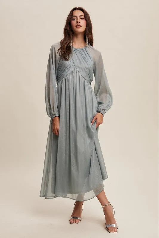 Listicle Solid Color Chiffon Maxi Dress in Sage