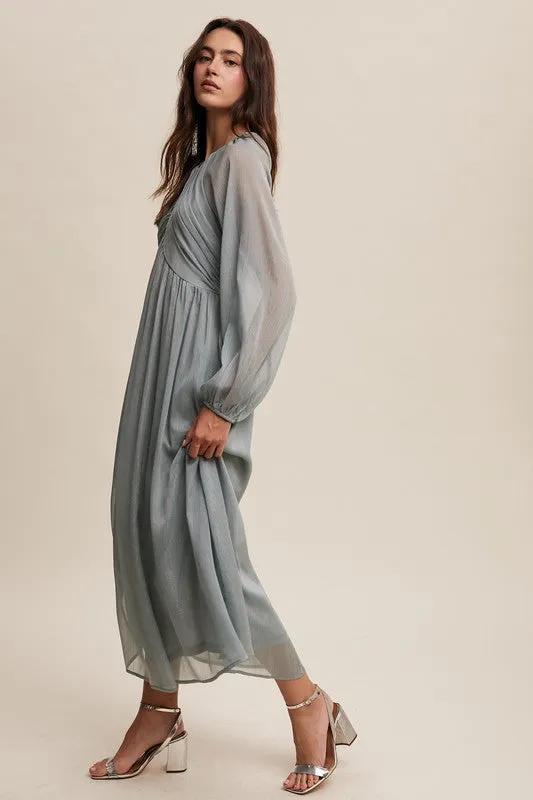 Listicle Solid Color Chiffon Maxi Dress in Sage
