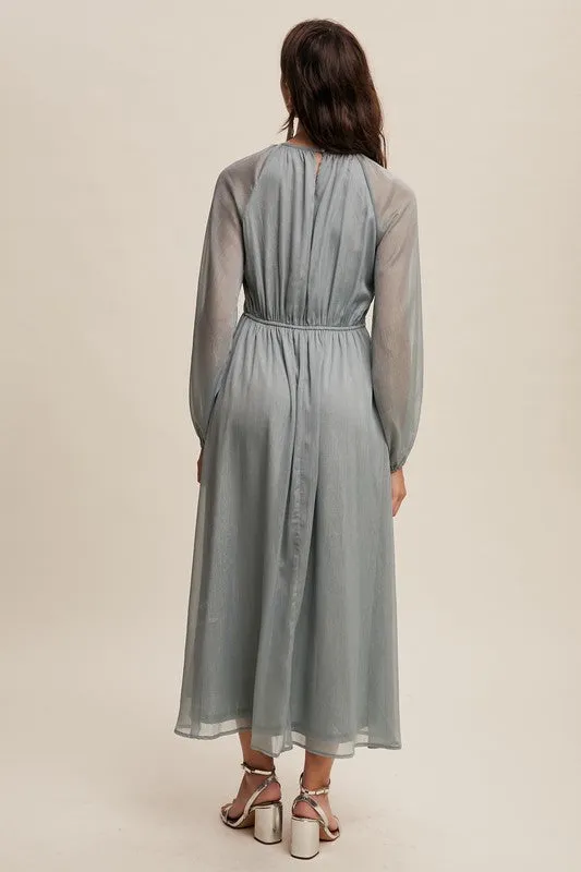 Listicle Solid Color Chiffon Maxi Dress in Sage