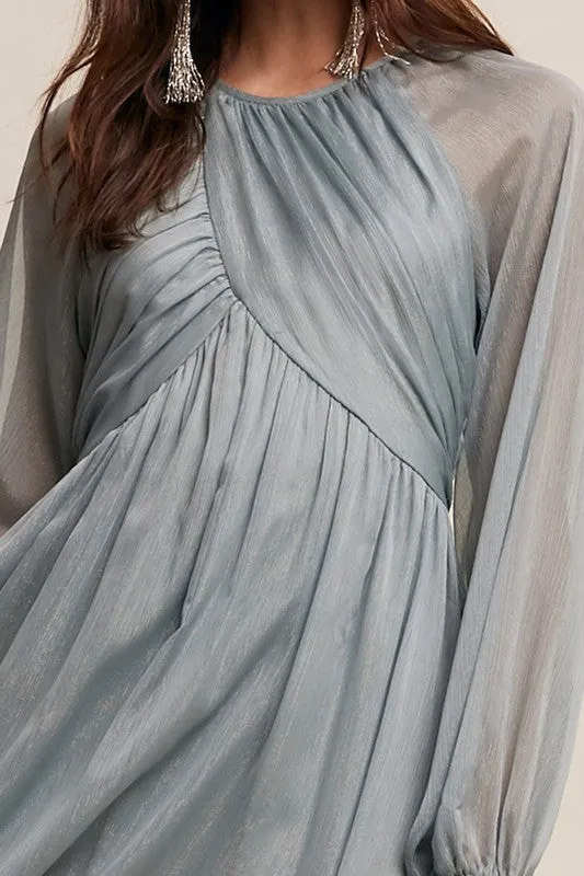 Listicle Solid Color Chiffon Maxi Dress in Sage