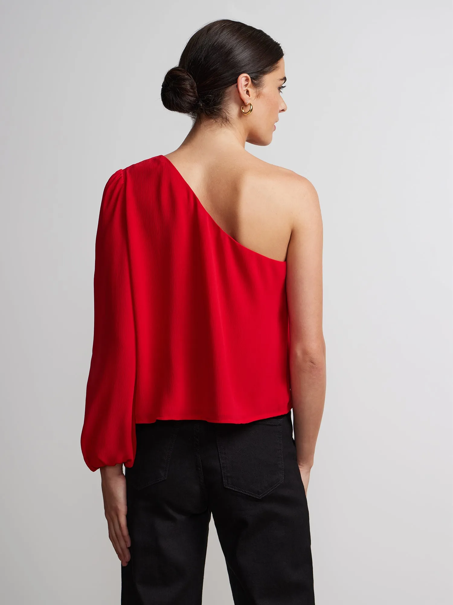 Long Balloon Sleeve One-Shoulder Top