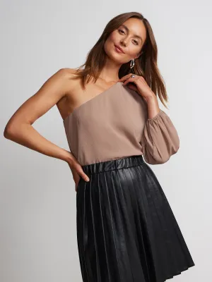 Long Balloon Sleeve One-Shoulder Top