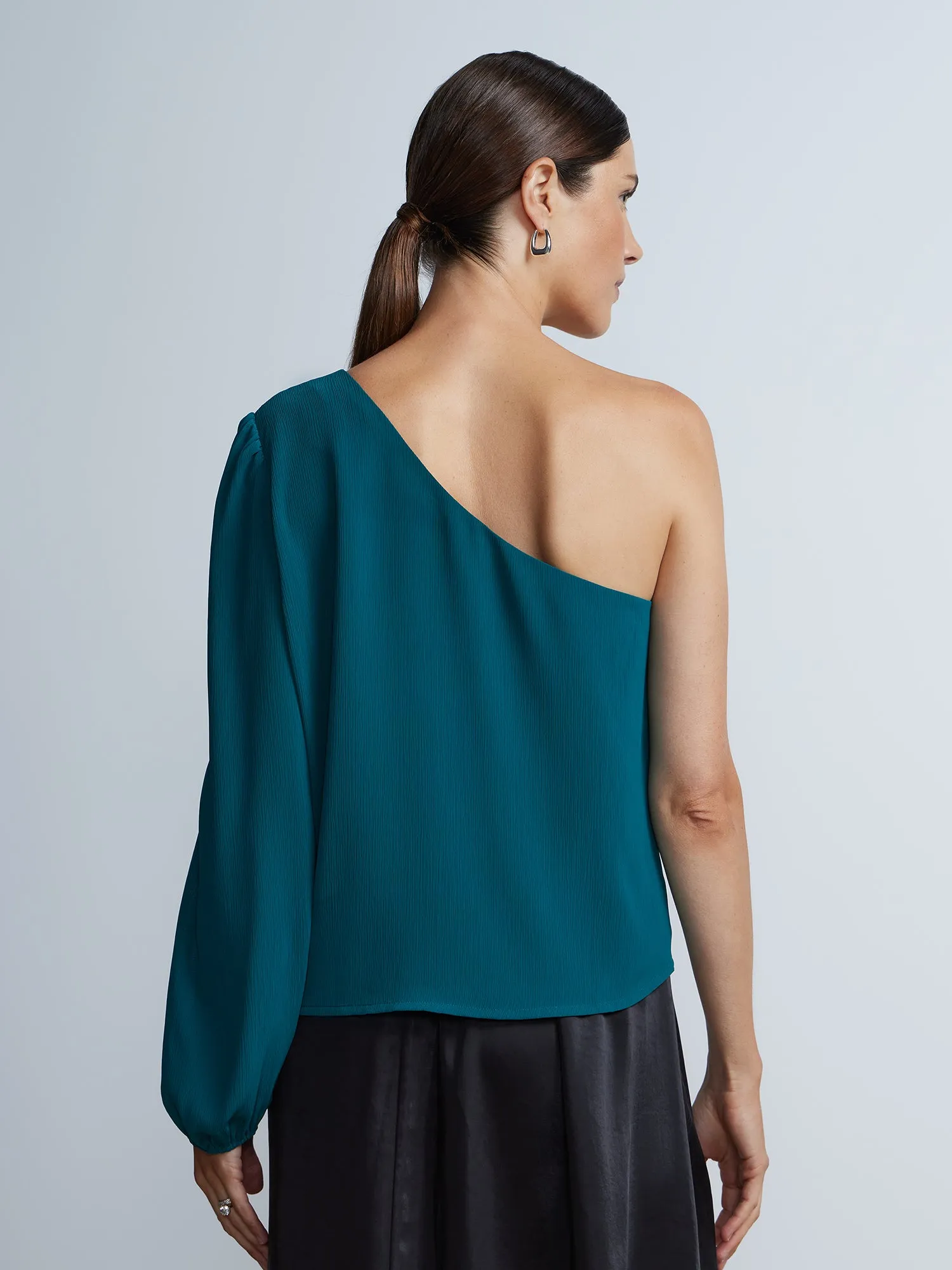 Long Balloon Sleeve One-Shoulder Top