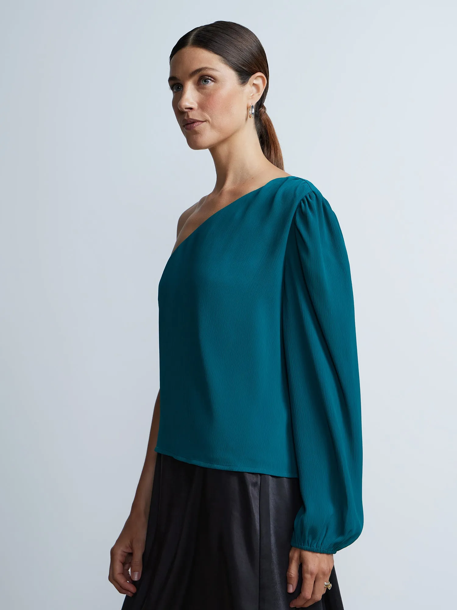Long Balloon Sleeve One-Shoulder Top