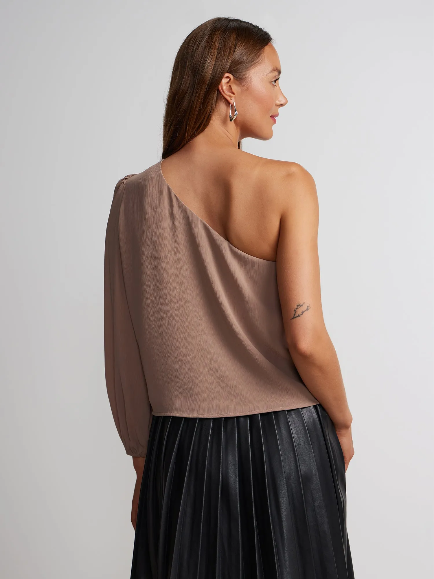 Long Balloon Sleeve One-Shoulder Top