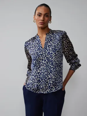 Long Sleeve V-Neck Mandarin Collar Blouse