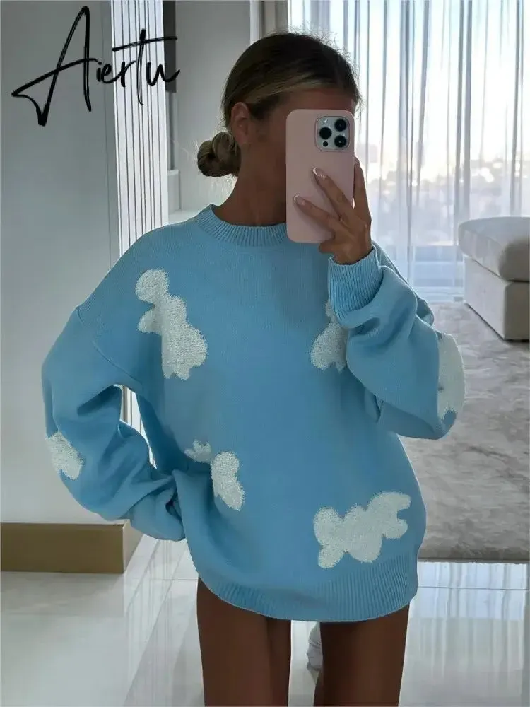 Love Embroidery Women's Knitting Sweaters Sweet Chic Long Sleeved O-neck Pullovers  New Female Casual Fashion Sweater