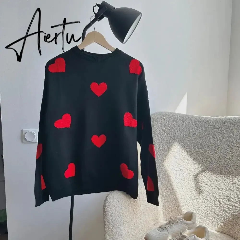 Love Embroidery Women's Knitting Sweaters Sweet Chic Long Sleeved O-neck Pullovers  New Female Casual Fashion Sweater