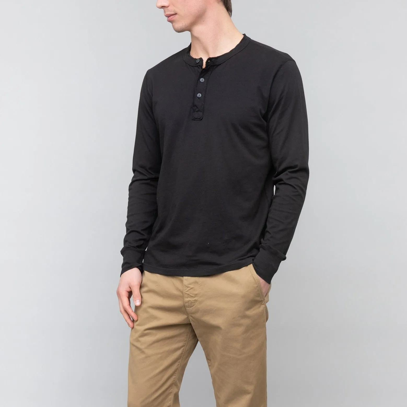 L/S Supima Jersey Henley (Black)