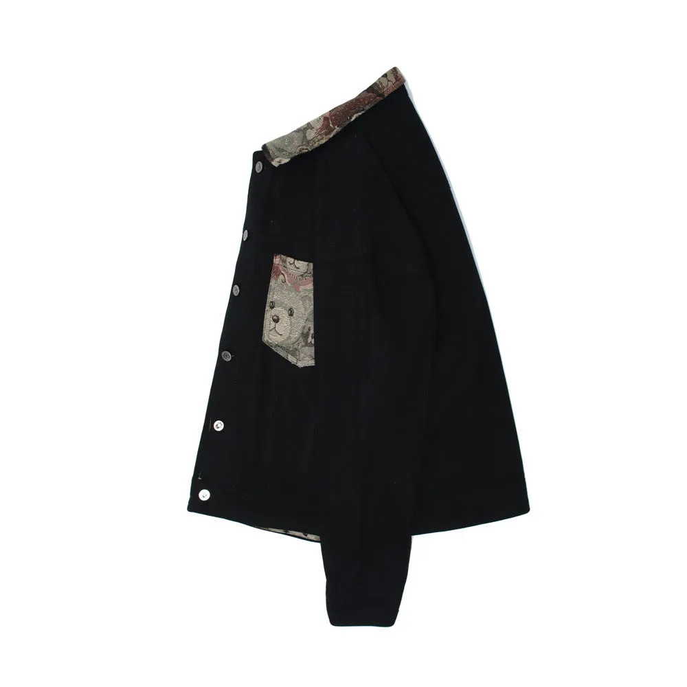 Men Denim Coat Jean Jackets Cartoon Bear Print Patchwork Denim Jacket Men Loose Lapels Jacket Denim Coat