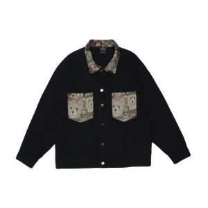 Men Denim Coat Jean Jackets Cartoon Bear Print Patchwork Denim Jacket Men Loose Lapels Jacket Denim Coat