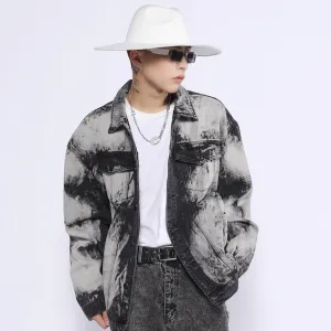 Men Denim Coat Jean Jackets Gradient Tie-Dye Washed Do the Old Cowboy Coat Men Loose Lapels Denim Clothes Jacket