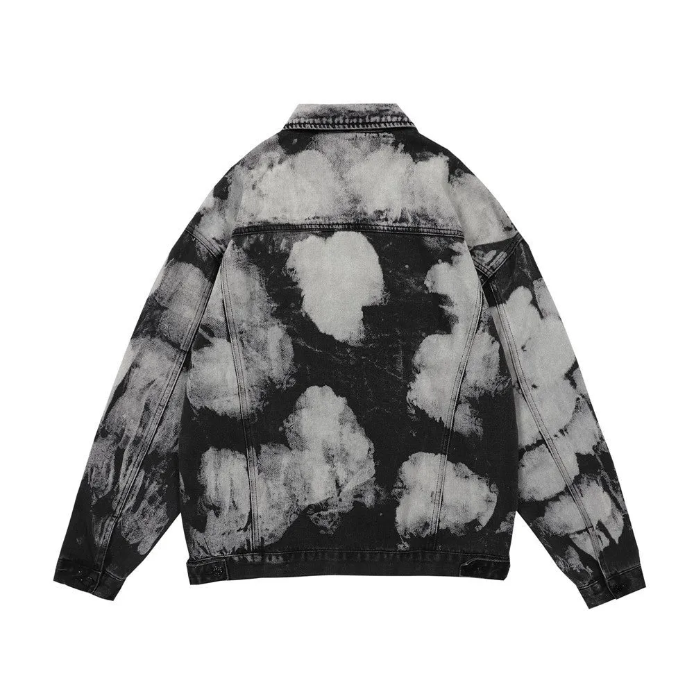 Men Denim Coat Jean Jackets Gradient Tie-Dye Washed Do the Old Cowboy Coat Men Loose Lapels Denim Clothes Jacket