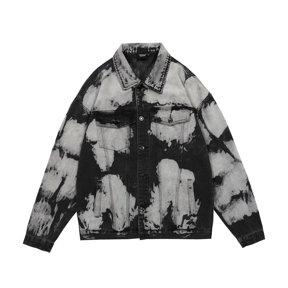 Men Denim Coat Jean Jackets Gradient Tie-Dye Washed Do the Old Cowboy Coat Men Loose Lapels Denim Clothes Jacket