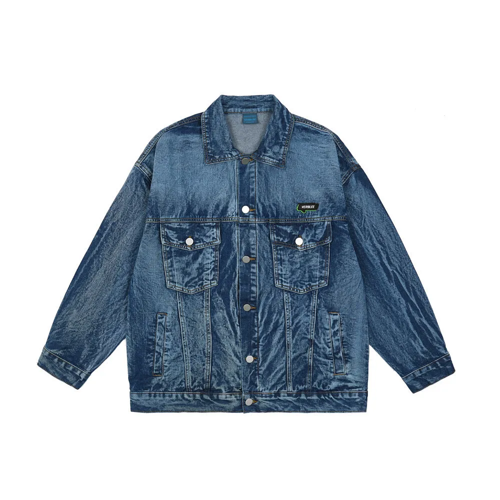 Men Denim Coat Jean Jackets Washed Do the Old Cowboy Coat Men Loose Lapels Jacket Denim Coat