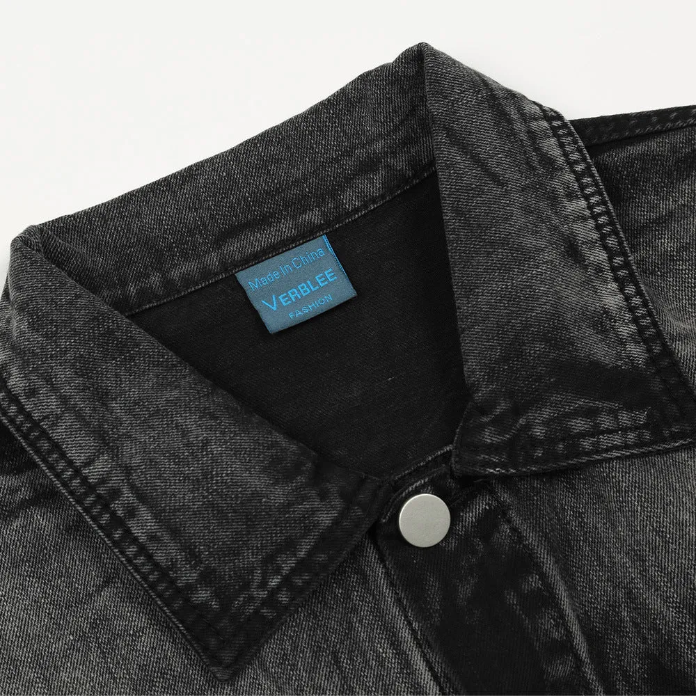 Men Denim Coat Jean Jackets Washed Do the Old Cowboy Coat Men Loose Lapels Jacket Denim Coat