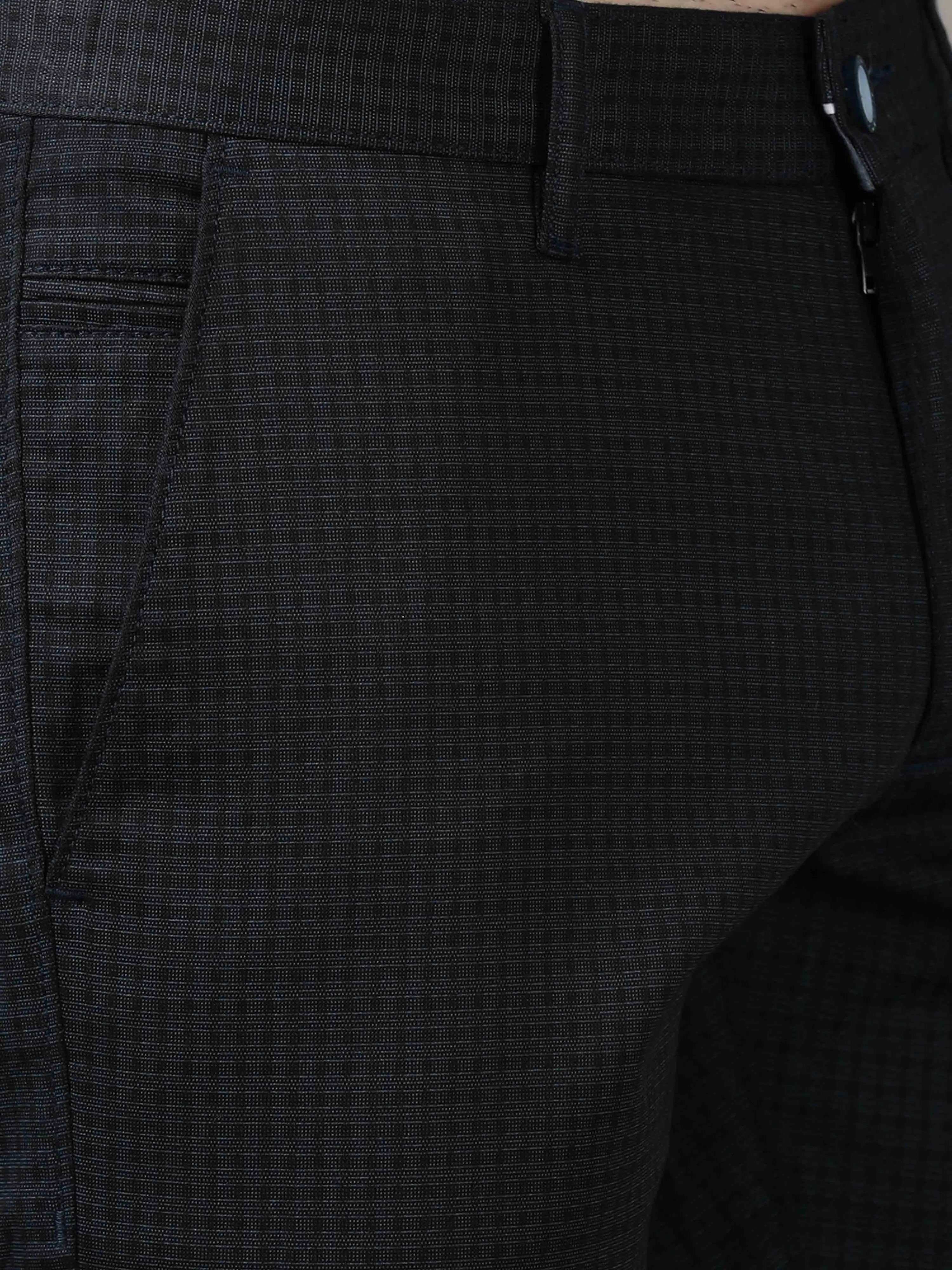 Men's Navy Narrow Fit Cotton Checks Causal Trousers