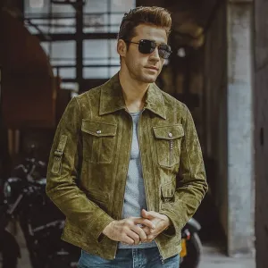 Men's pigskin green real leather jacket Genuine Leather jacket autumn denim jacket men motorcycle coat