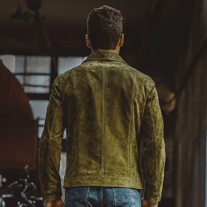 Men's pigskin green real leather jacket Genuine Leather jacket autumn denim jacket men motorcycle coat