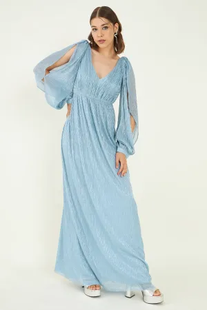 Metallic Blue Flowy Long Dress