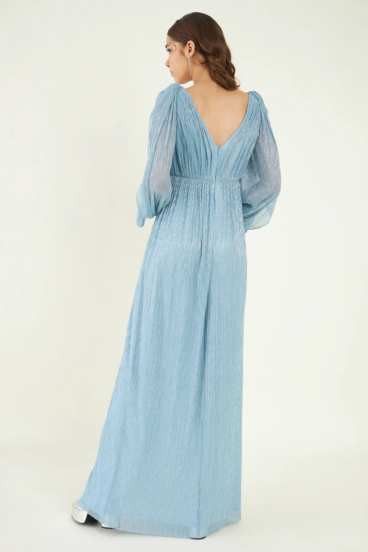 Metallic Blue Flowy Long Dress