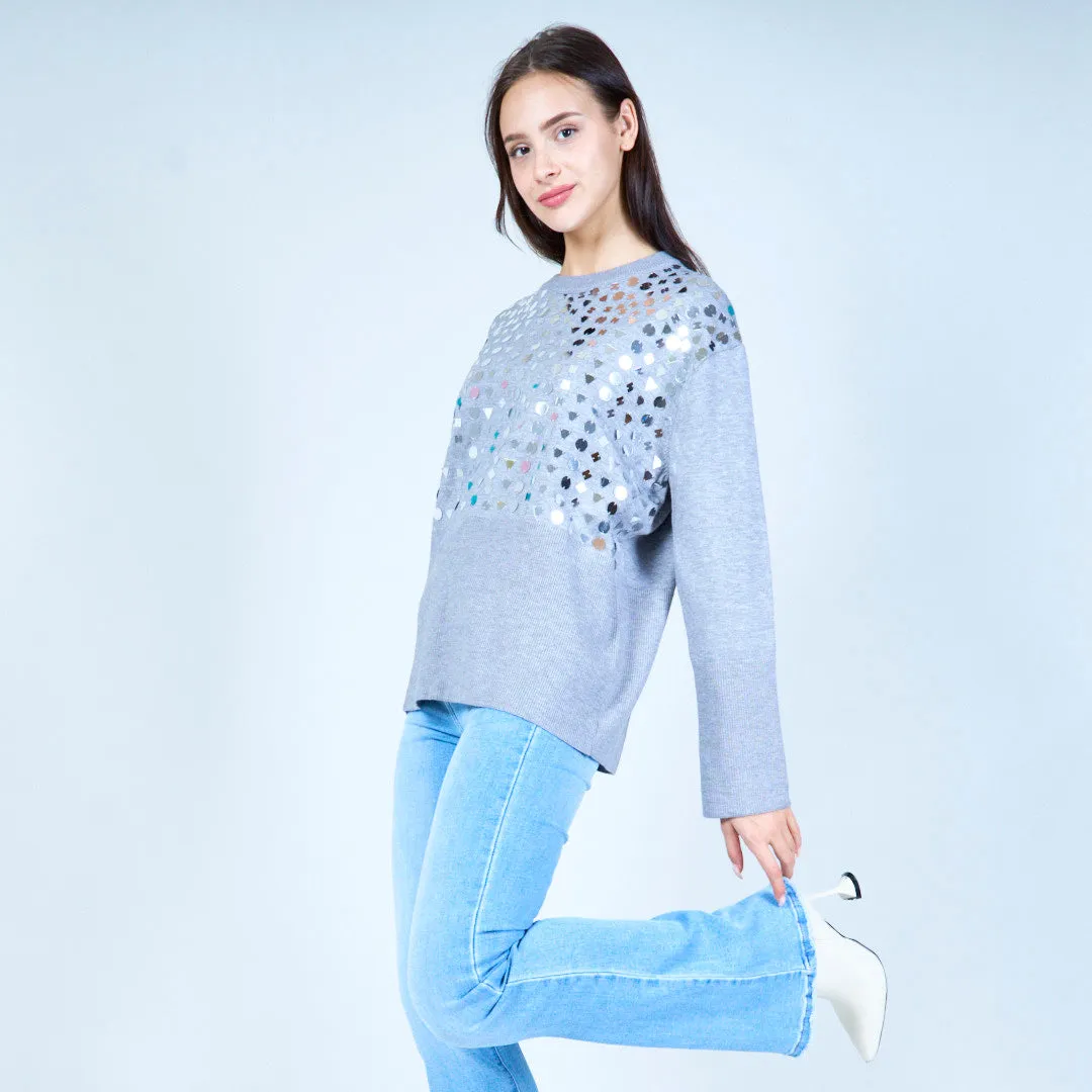 Metallic geometric design sweater wholesale