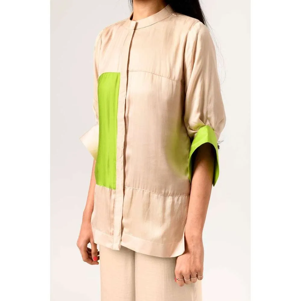 NEORA BY NEHAL CHOPRA Ecru & Green Blocked Co Ord (Set of 2)