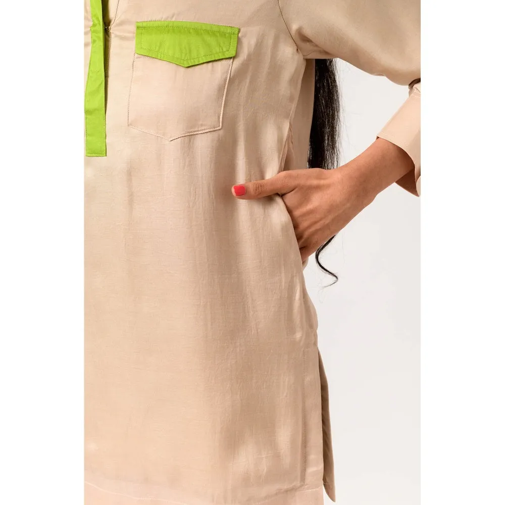 NEORA BY NEHAL CHOPRA Ecru & Green Full Co Ord (Set of 2)