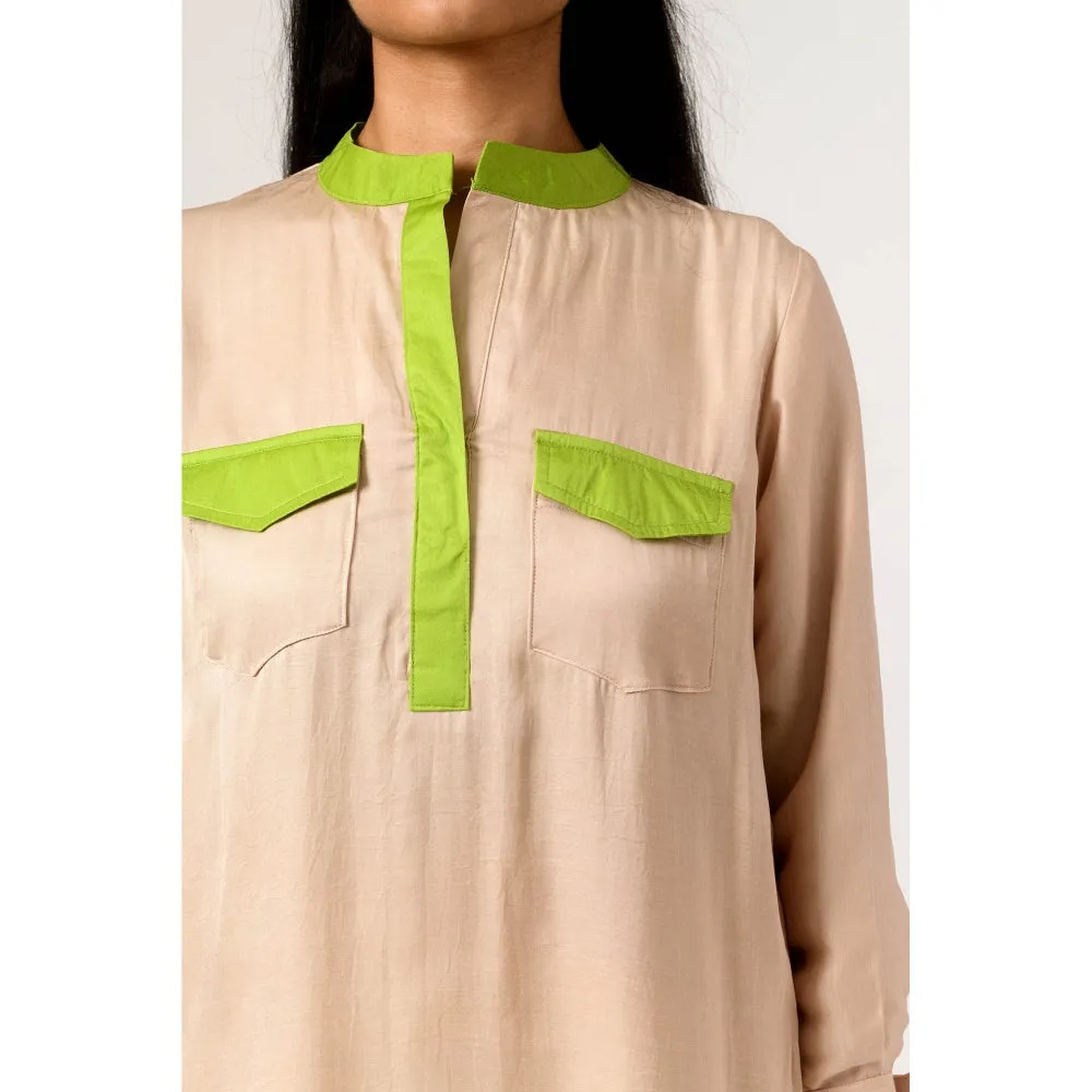 NEORA BY NEHAL CHOPRA Ecru & Green Full Co Ord (Set of 2)
