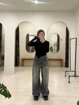 NOVA Black washed wide jeans