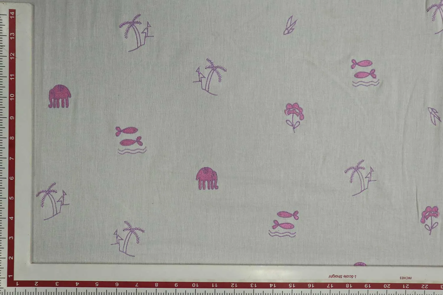 Off White & Pink Quirky Cotton Flax Fabric