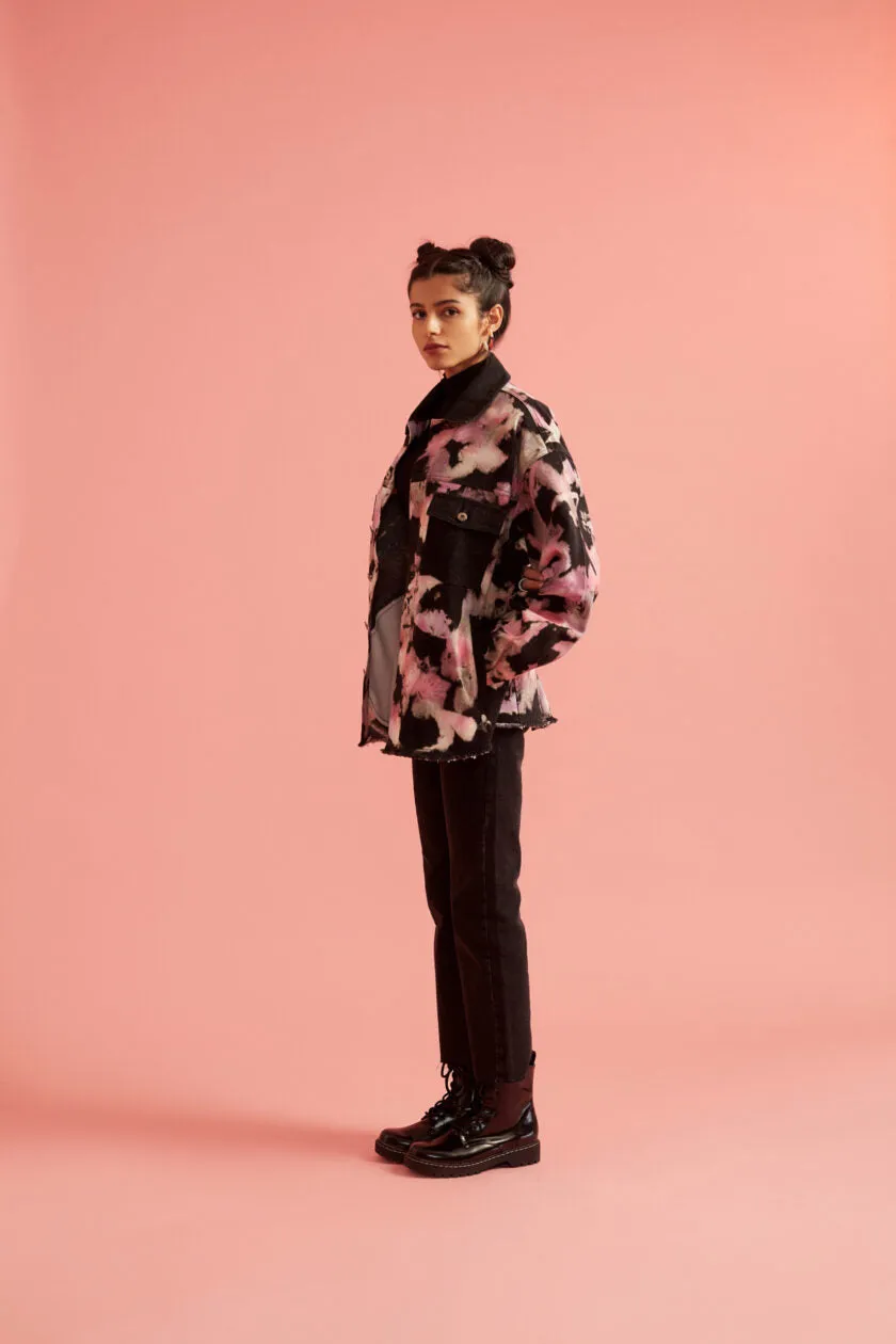 Pink and Black Tie-Dye Effect Oversized Jacket