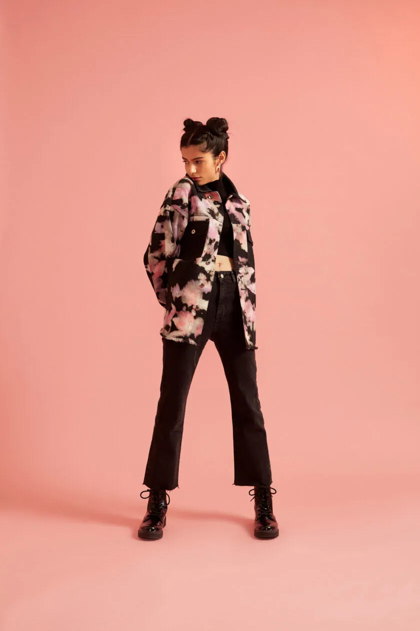 Pink and Black Tie-Dye Effect Oversized Jacket