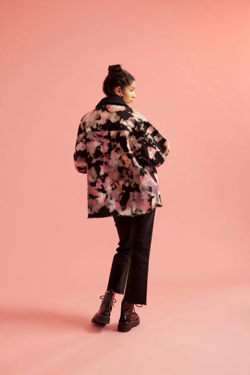 Pink and Black Tie-Dye Effect Oversized Jacket