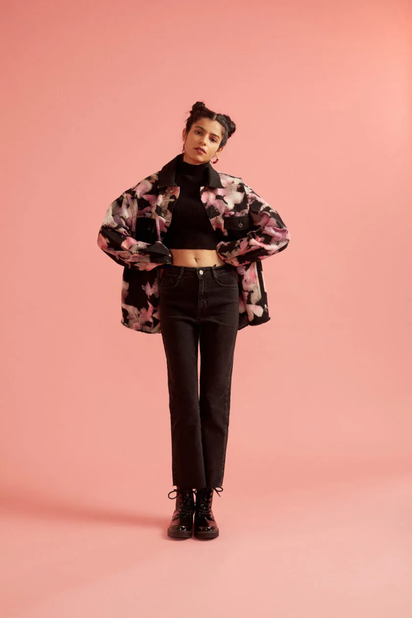 Pink and Black Tie-Dye Effect Oversized Jacket