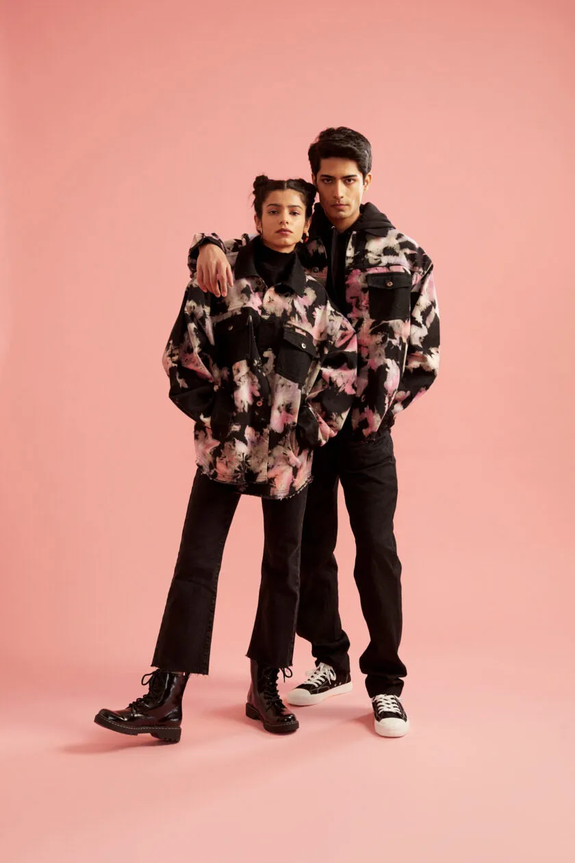 Pink and Black Tie-Dye Effect Oversized Jacket