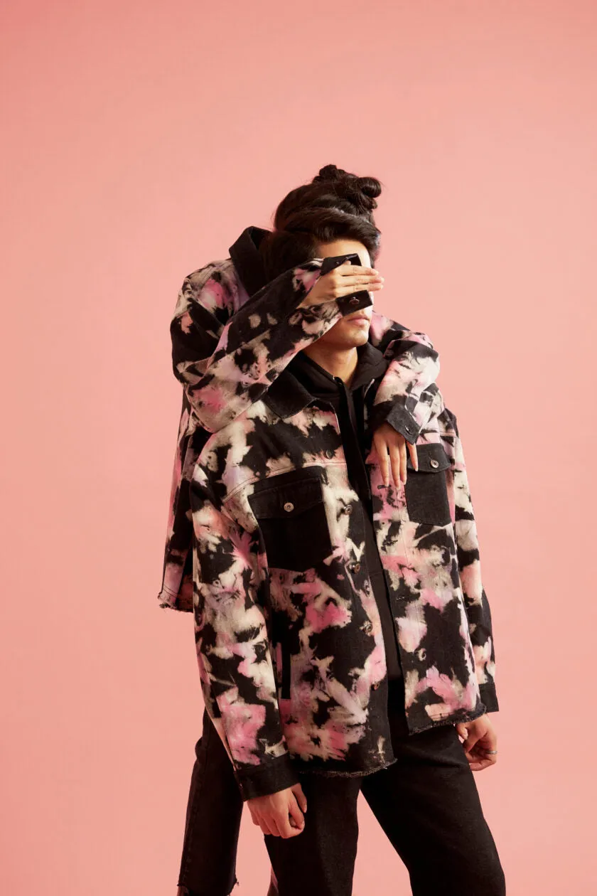 Pink and Black Tie-Dye Effect Oversized Jacket