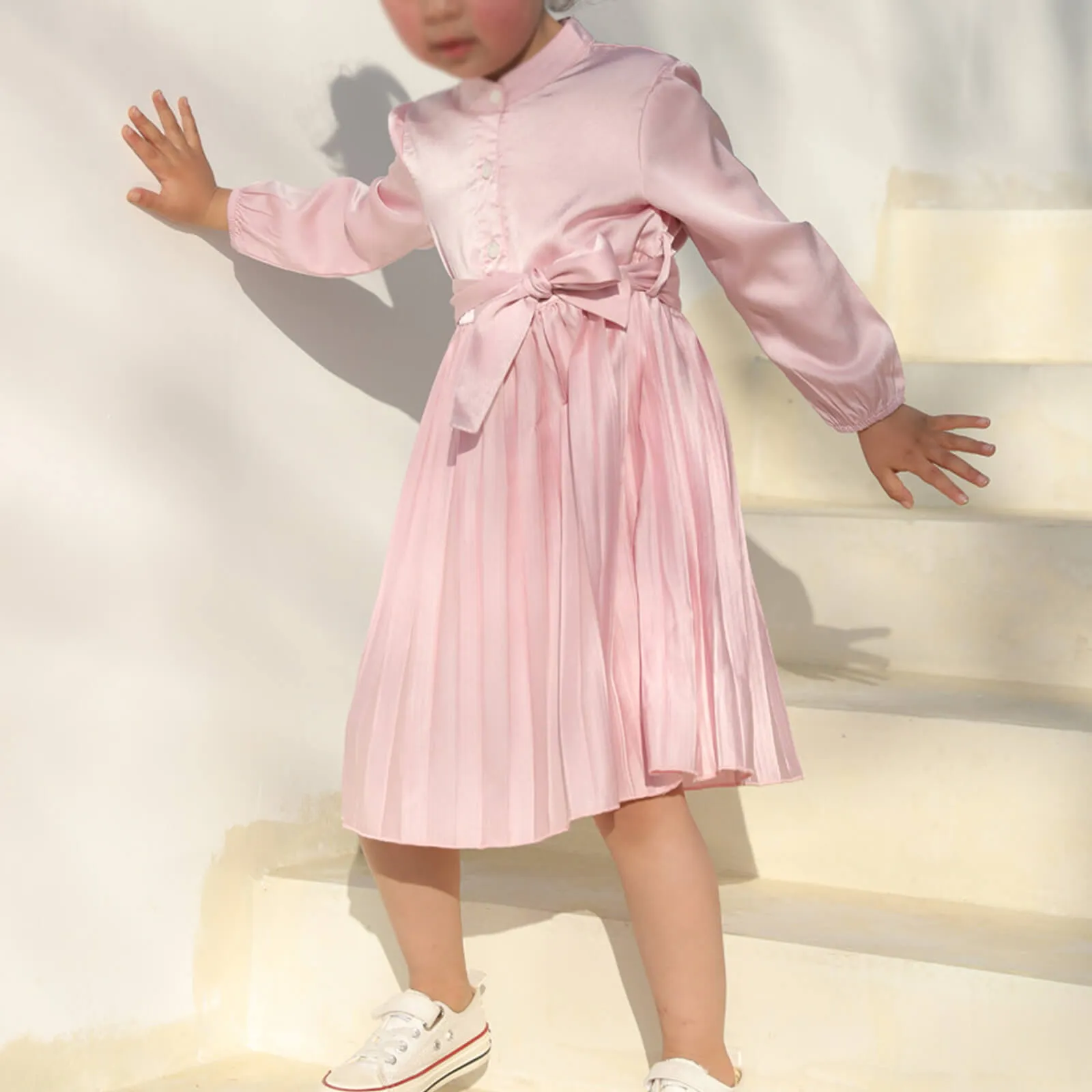 Pink Mommy and Me Dress Long Sleeve Elagant Matching Outfits