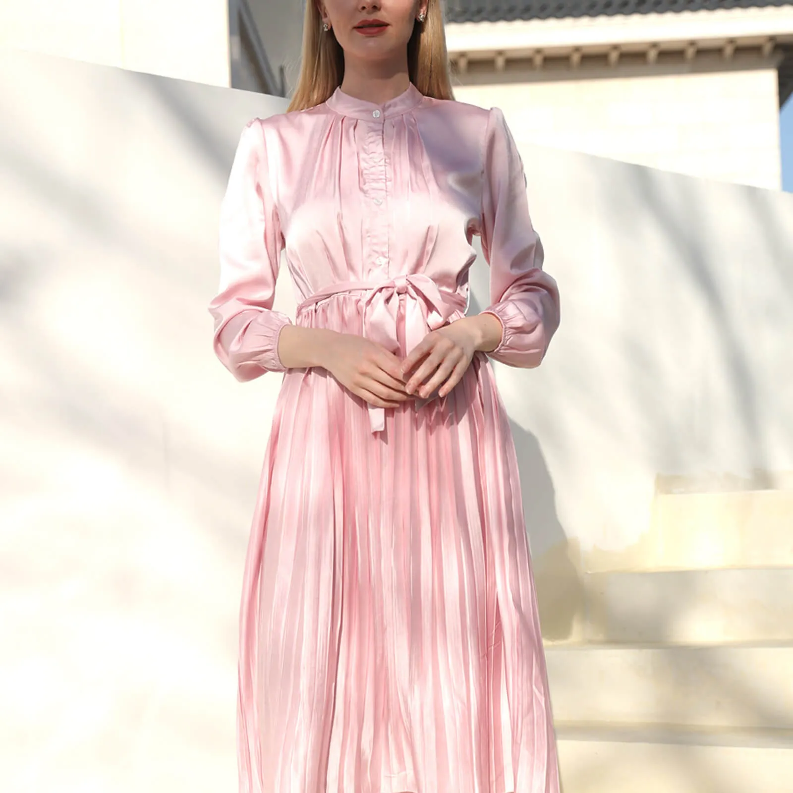 Pink Mommy and Me Dress Long Sleeve Elagant Matching Outfits