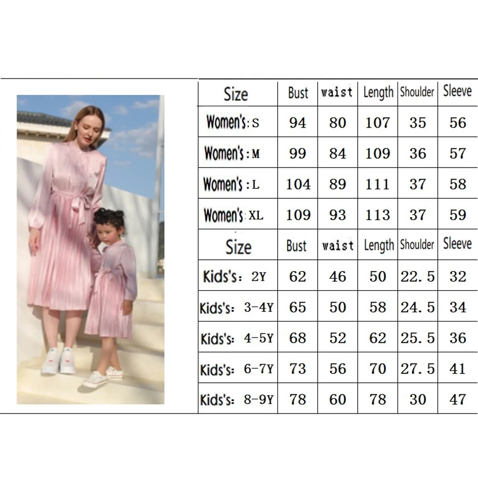 Pink Mommy and Me Dress Long Sleeve Elagant Matching Outfits
