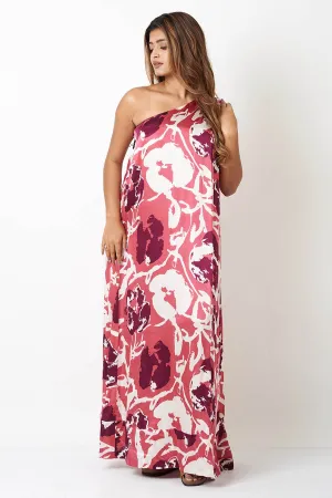 Pink One Shoulder Printed Dress